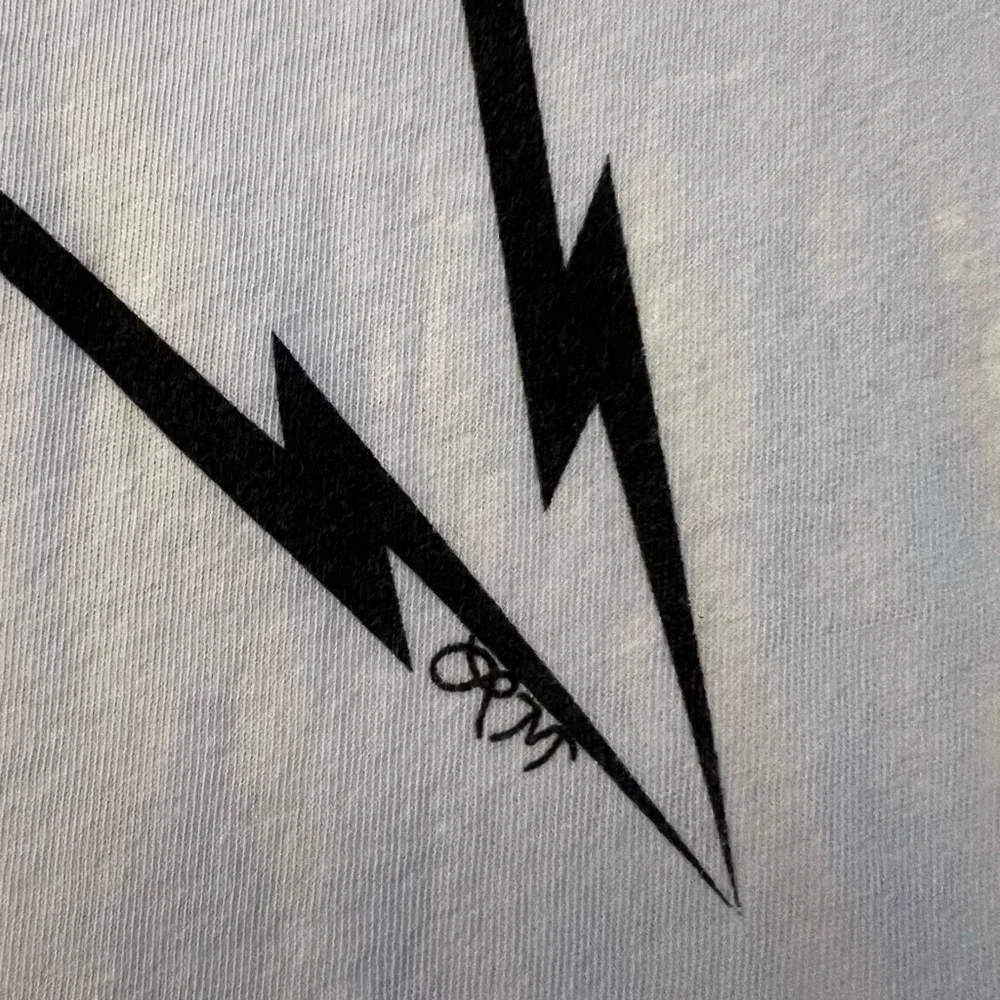 Lauren Moshi White Tee with Black Star and Lightning Bolt Size XL